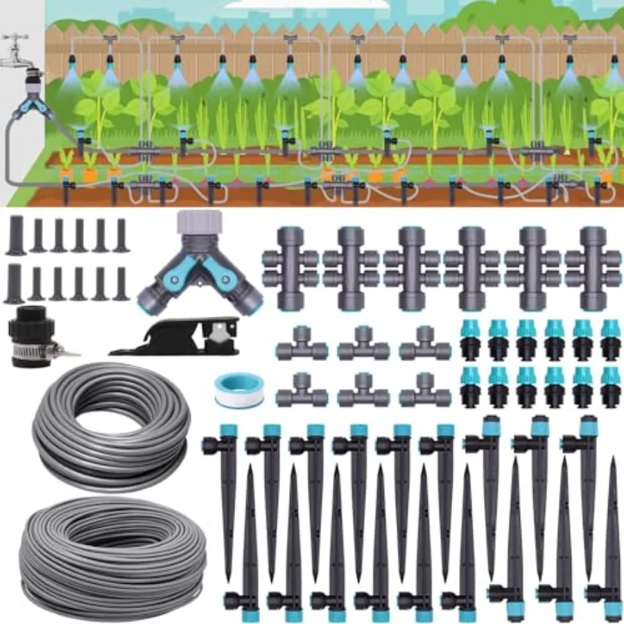 230FT Drip Irrigation System Quick-Connect Automatic Garden Watering Misting System with 1/2 inch and 1/4 inch Distribution Tub
