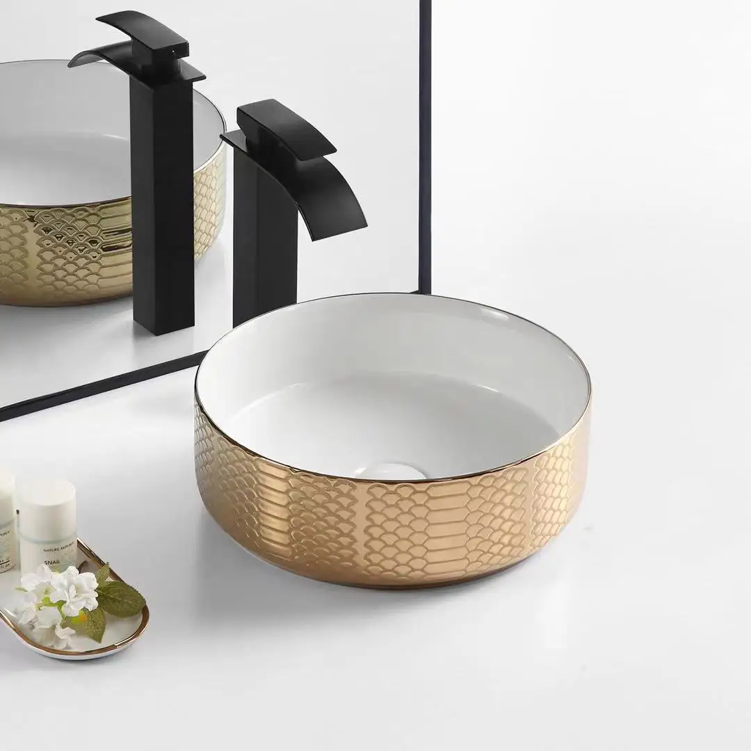 

Керамическая столешница, умывальник, бытовая, европейская, круглая, розовое золото