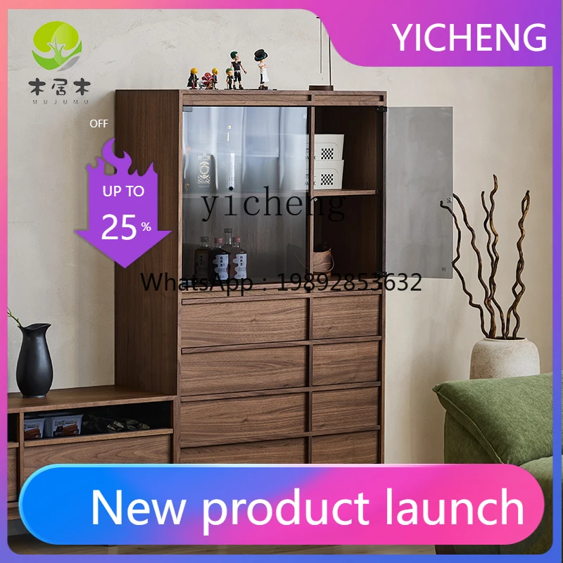LYY   medieval style high bucket cabinet bone line glass locker side cabinet solid wood wall vertical cabinet