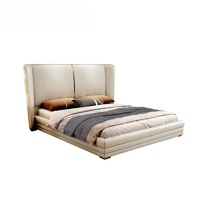 Modern light luxury furniture leather bed bedroom comfortable soft bed with double bed