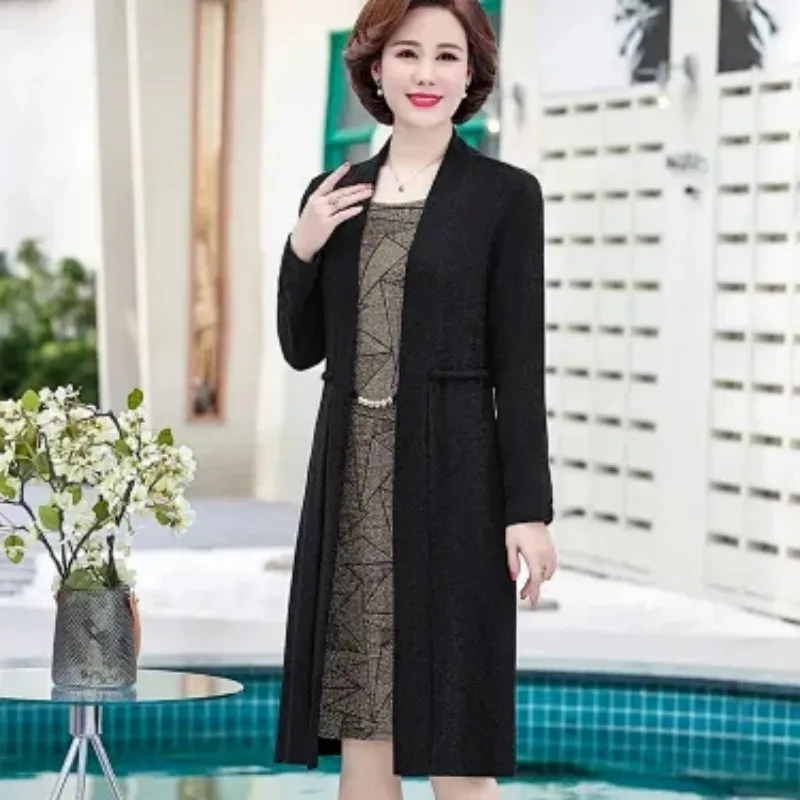 Women 2 Piece Dress Set Long Sleeve Open Front Cardigan And Sleeveless Printed Midi Dress For Mom