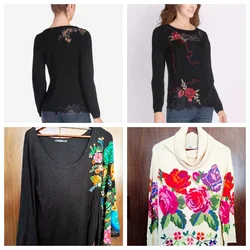 Spanish foreign trade new women's round neck heavy industry embroidery fashion women's knitwear sweater