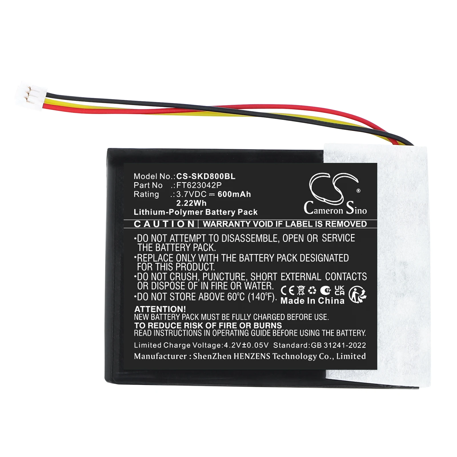 Compatible Battery for Socket Mobile S860, D840, D860, DS800, DS840, DS860, S800, S840,800 Series Scanners & Sleds, 3.7V 600mAh