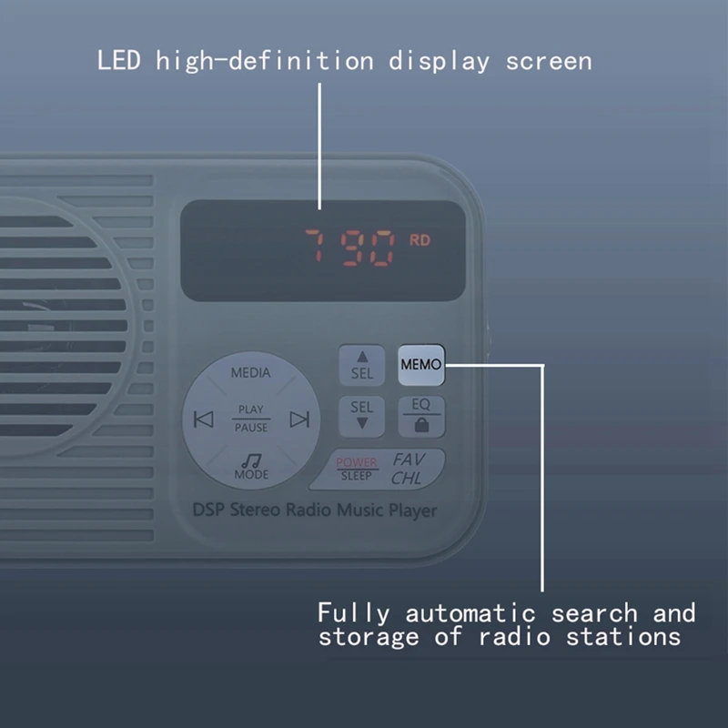 DSP 스테레오 라디오 Mp3 음악 플레이어, 하이 퀄리티 블루투스 라디오, 노인 홈 캠핑용 LED 디지털 라디오