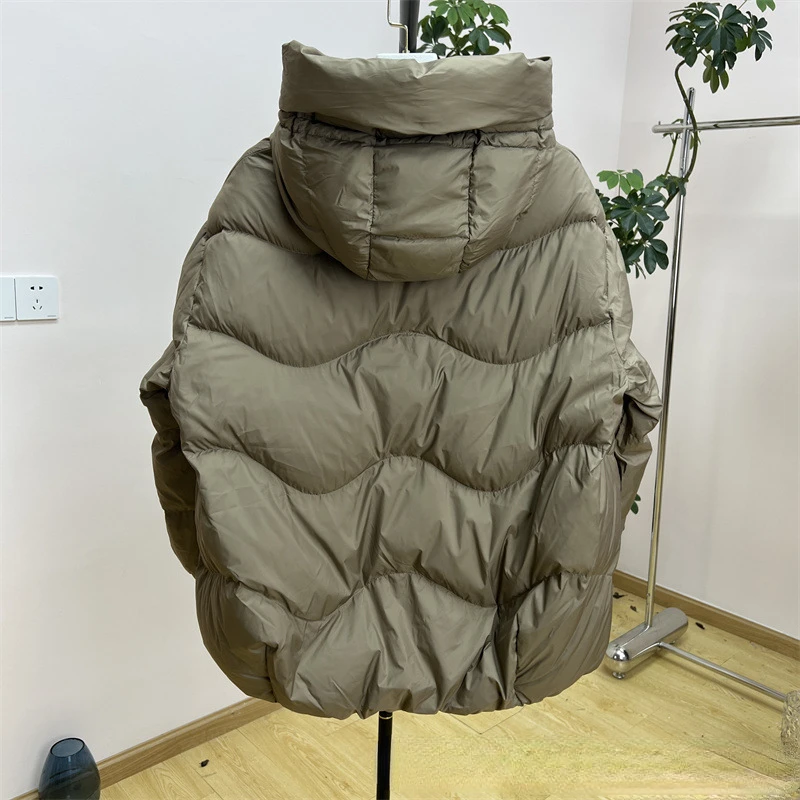 Fashion Weave Pockets Loose Bread Jacket Korean Chic Stand Collar Drawstring Hooded Parkas Loose Casual Cotton Padded Coats