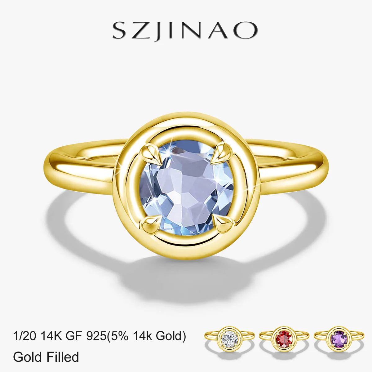 14K Gold Filled Natural Blue Topaz Bezel-Set Solitaire Ring Au585 Delicate Blue Gemstone Band for Women Lasting Color Retention