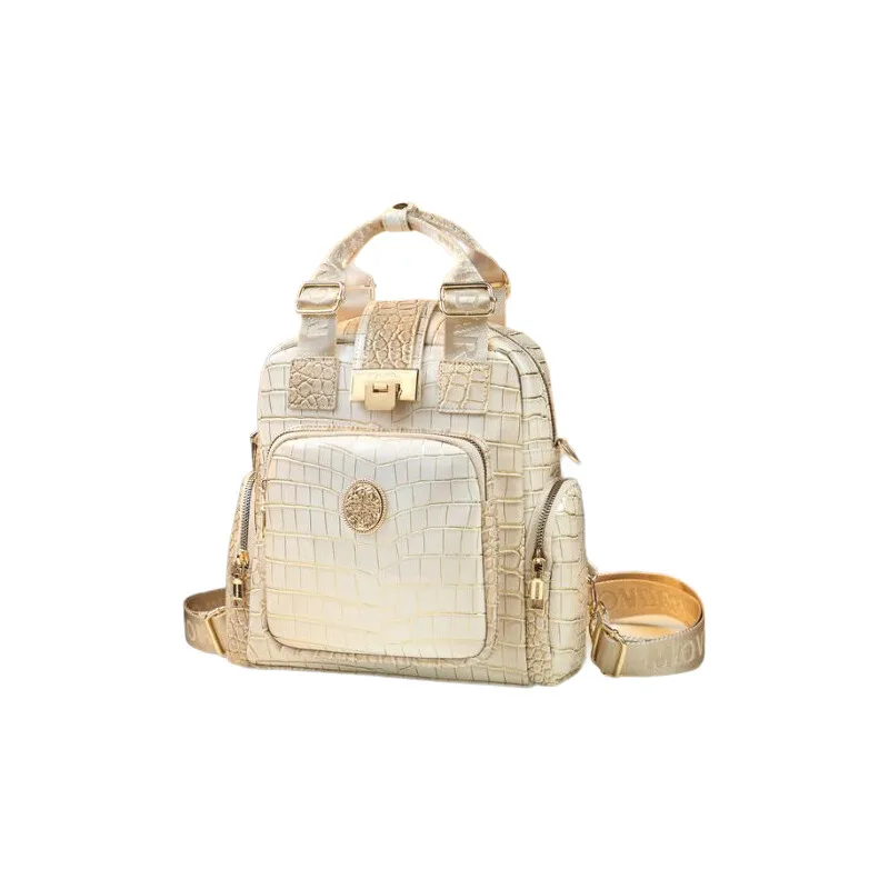 Women Backpack Crocodile Pattern Genuine Leather Tote Shoulder Bag Multifunctional Large Capacity Convertible Backpack Tote Bag