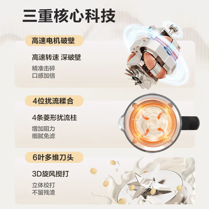 SUPOR 1.2L Multi-functional Home Blender with Heating, Filter-Free, Timer, Ice-Breaking, and Steam Cleaning Functionality