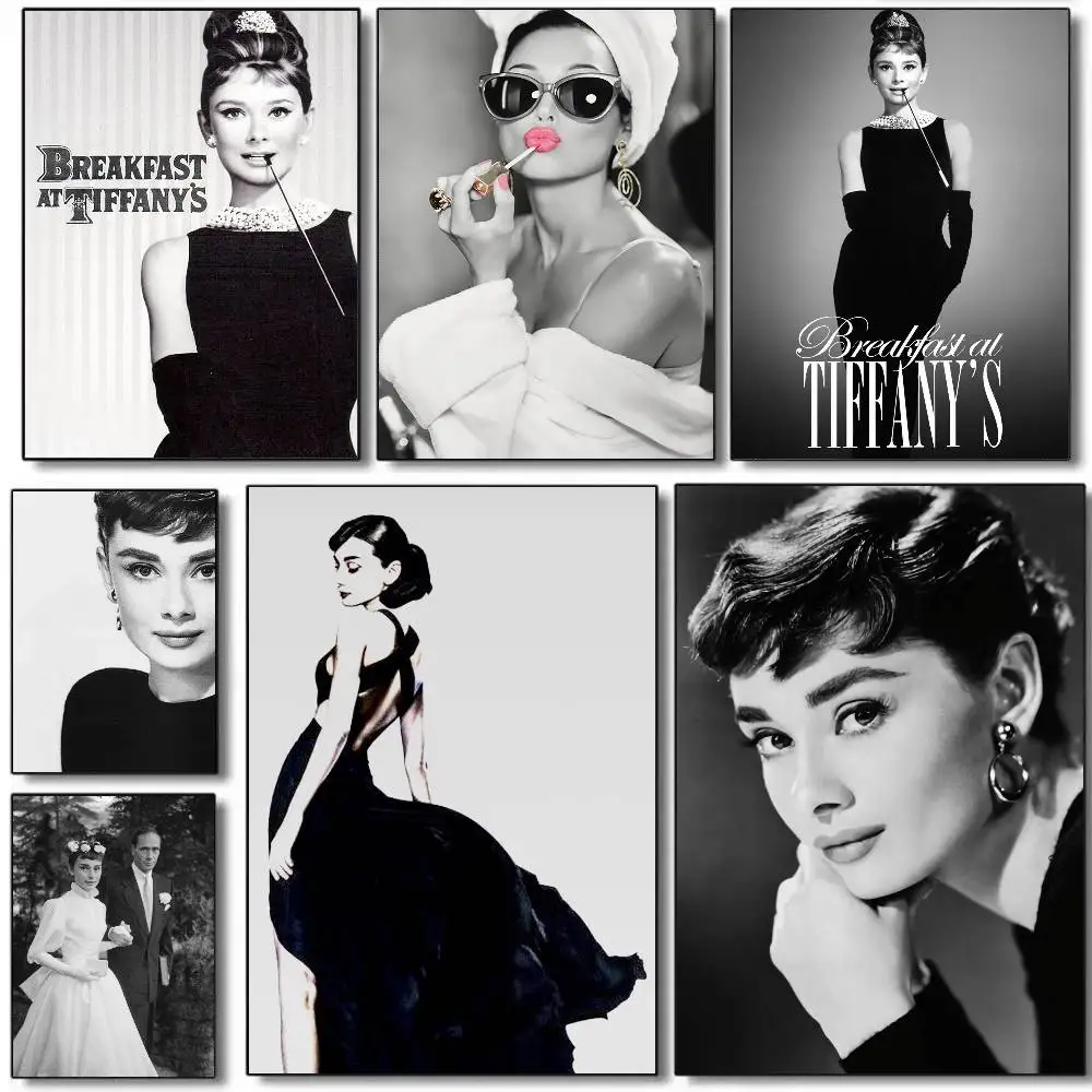 Audrey Hepburn Vintage Black and White poster art canvas advanced aesthetic Printing Paper Wall Art for Living Room Home Decor