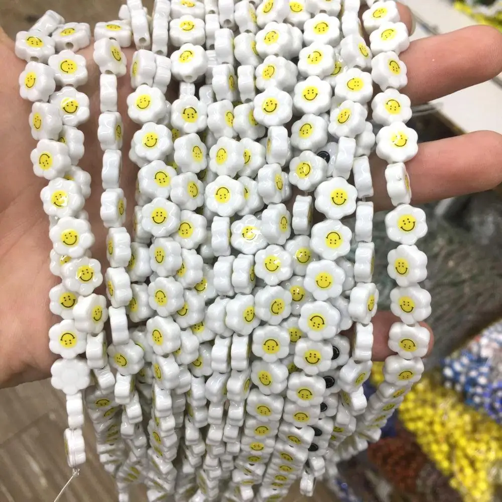 Glass Smile Flower Bead Cute Lampwork Glass Loose Beads For Jewelry Making DIY Bracelet Necklace Accessroeis