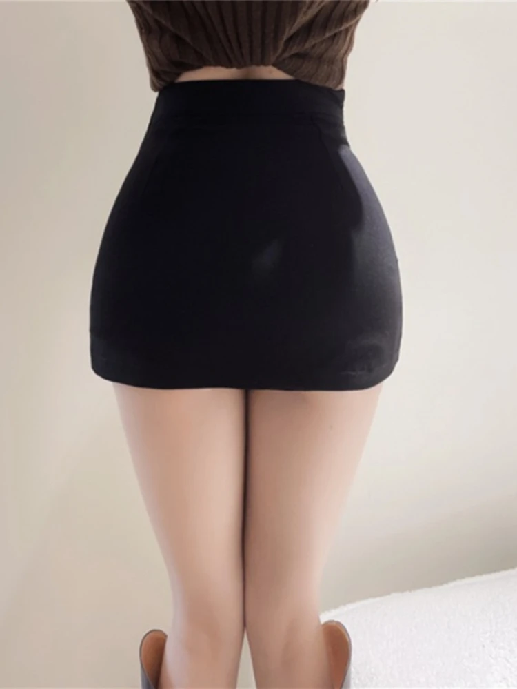 Preto mini saias femininas verão sexy clube magro meados de cintura fenda lateral vintage retro feminino festa moda a linha design irregular