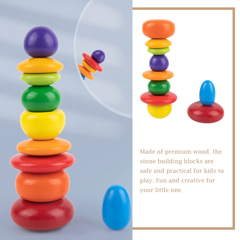 1 Set Wooden Balanced Stone Stacked Kids Educational Early Learning Colorful Blocks Hand-Eye Coordination Logic Puzzle Building