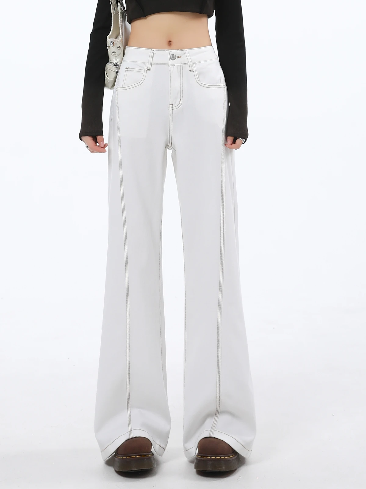 

ZHISILAO White Wide Leg Straight Jeans Women Vintage High Waist Full Length Denim Pants Streetwear Summer 2025