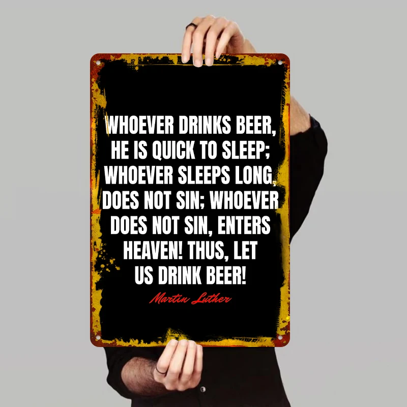 Martin Luther Beer Quote Metal Tin Sign Vintage Wall Art Decor for Home Bar Pub Man Cave