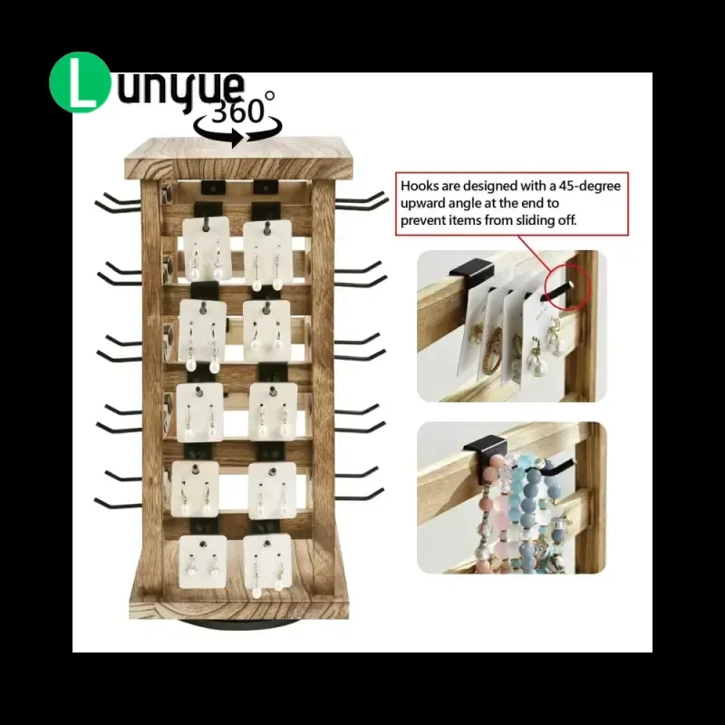 Wooden Rotating Jewelry Display Stand Organizer Rack for Necklace Earring Ring Storage Home Dresser Vanity Table Decor