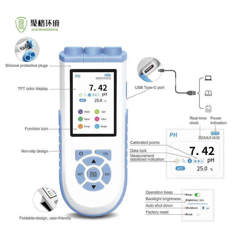 Portable PH ORP Conductivity TDS Salinity Meter Handheld Dissolved Oxygen Meter Multi-parameter Water Quality Tester