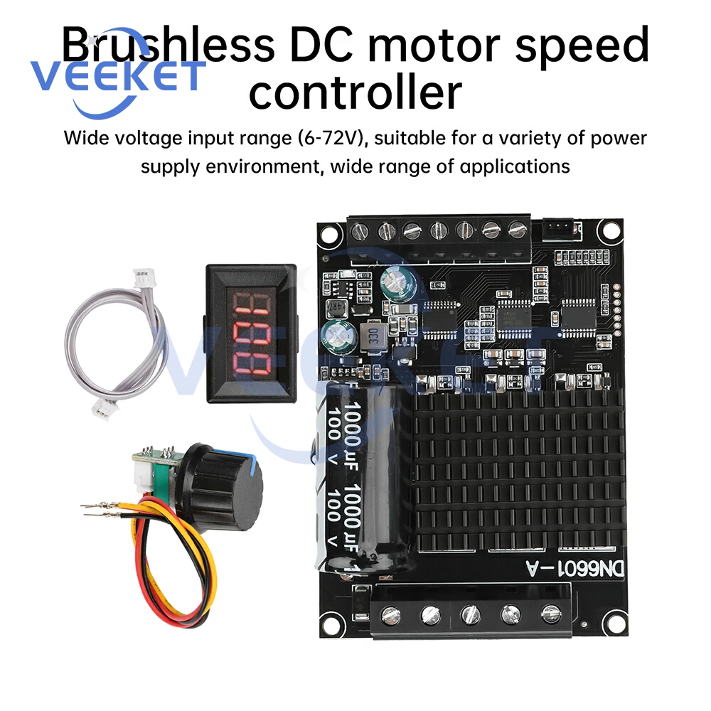 DC 6-80V BLDC Three Phase DC Brushless Motor Controller PWM High Power 1600W 20A Hall Motor Control Driver Board Motor Regulator