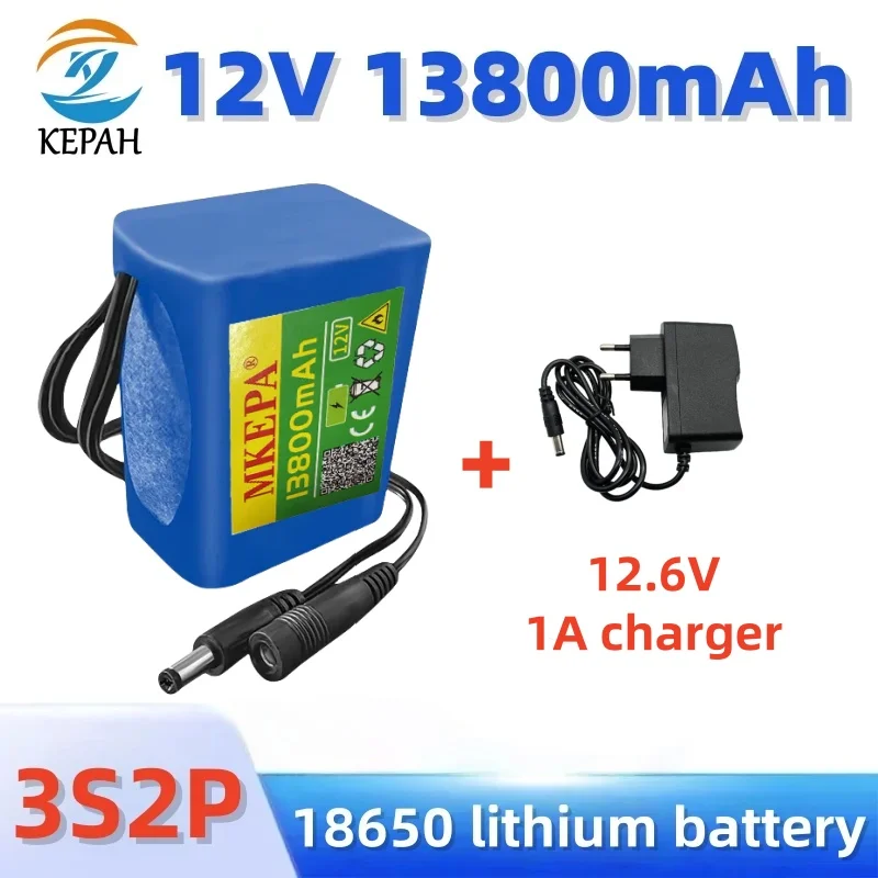 18650 3S2P 12V 13800mah Lithium Ion Battery DC 12.6V 13.8Ah Rechargeable CCTV, Camera Monitor Replacement Battery