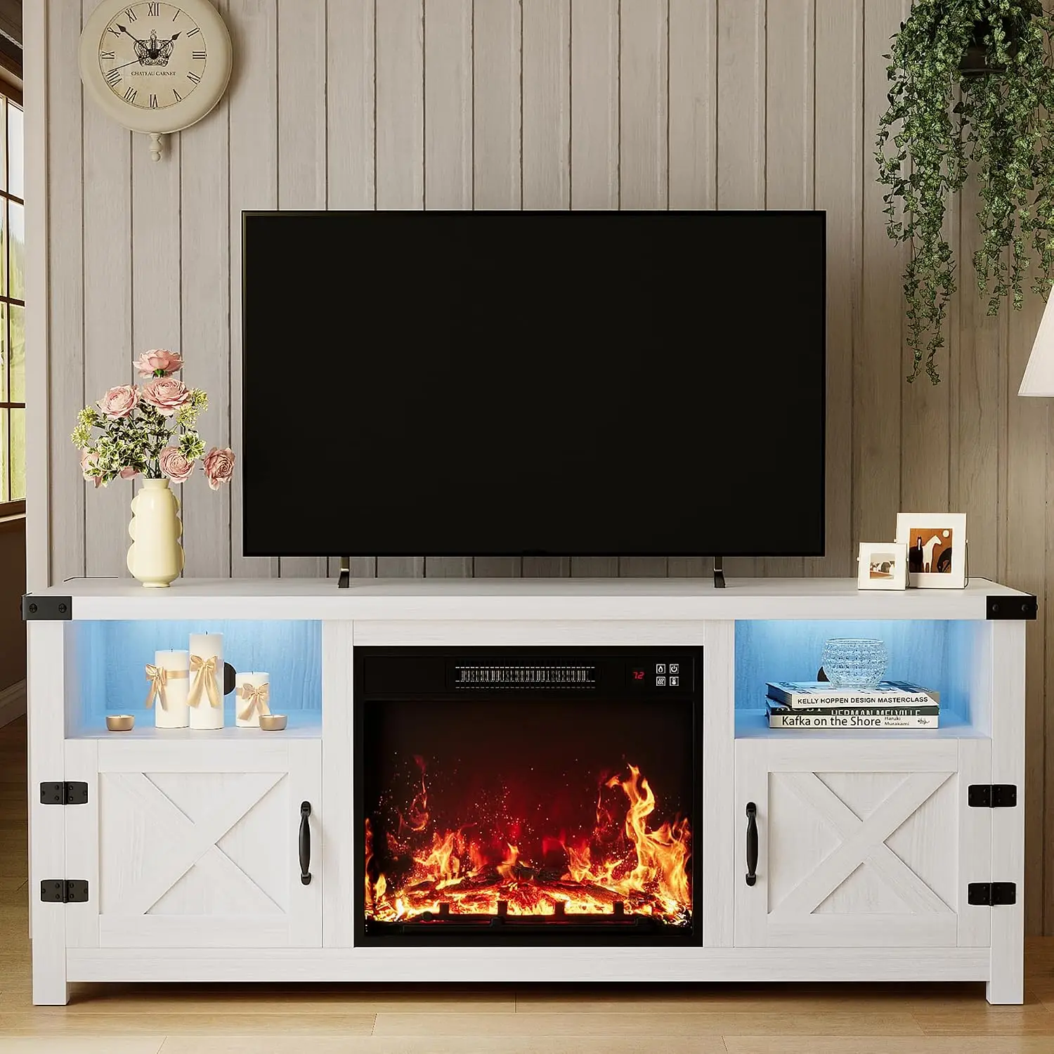 58 Inch LED Fireplace TV Stand for TVs up to 65 Inch White, Customized