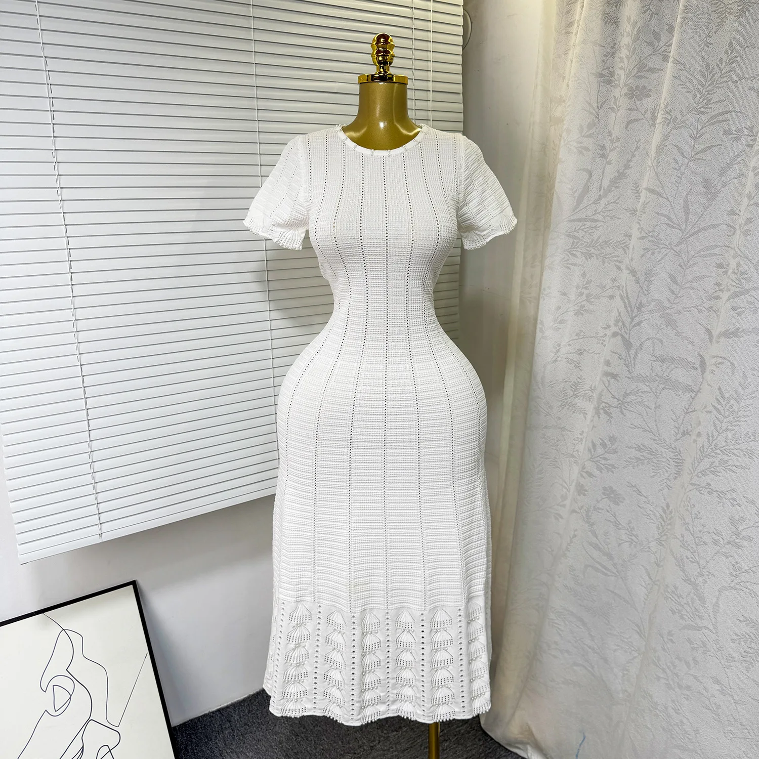 

Mid Length Dress Women Knitted Dresses A Line Vestidos Party Night Streetwear Round Neck Short Sleeve Elegant Y2k Work 2025