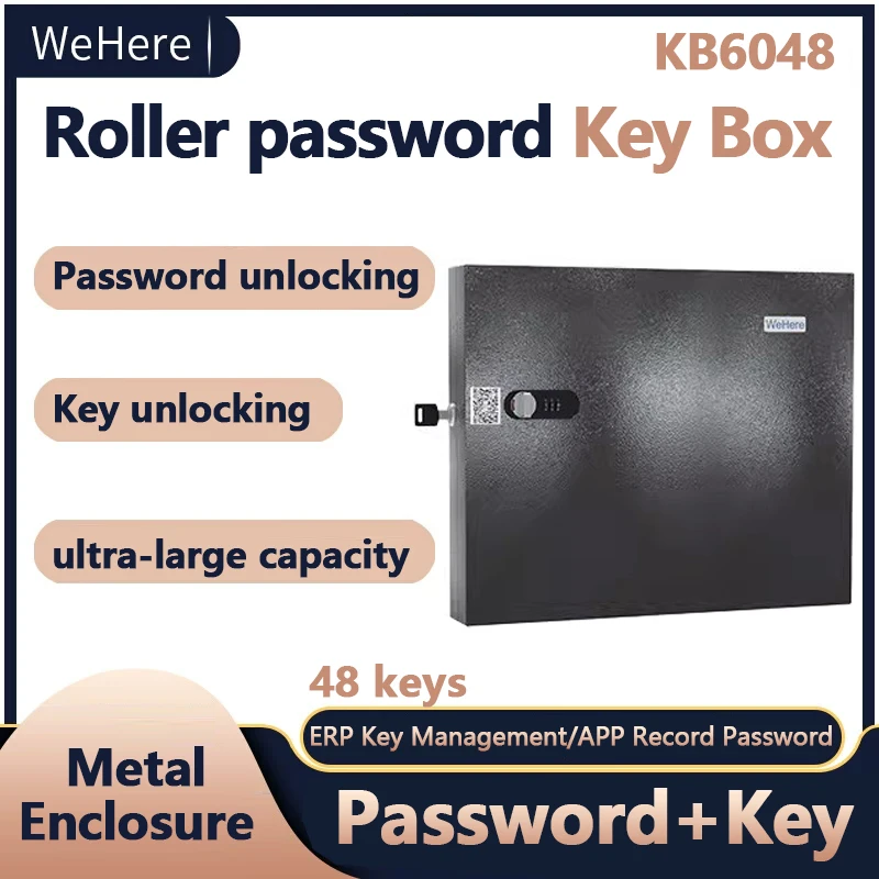 WeHere Key Safe Box Wall Mounted (48 Keys), Roller Mechanical Password Lock,key Cabinet with Combination Lock and 48 Key Labels