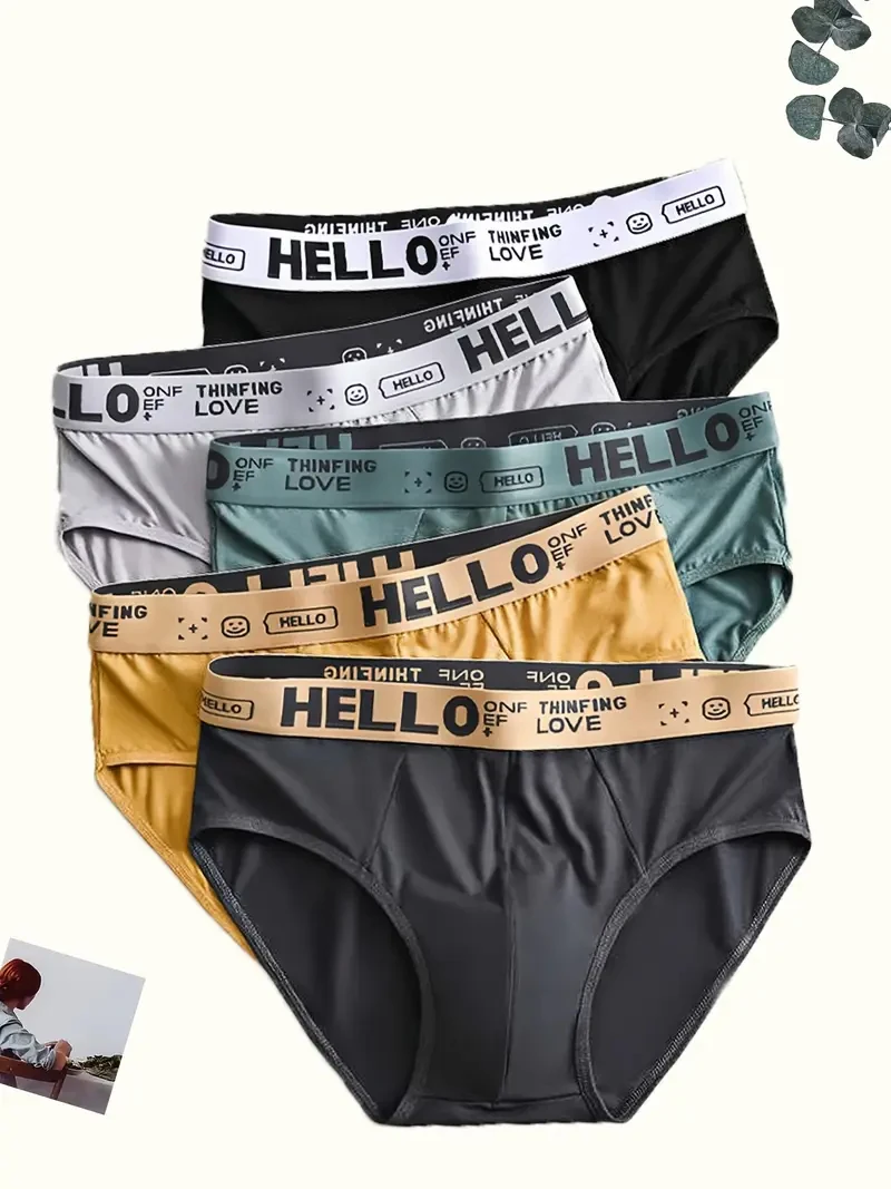 

5 pieces Men Fashionable HELLO Printed Cool Triangle Bikini Sexy and Comfortable Underwear