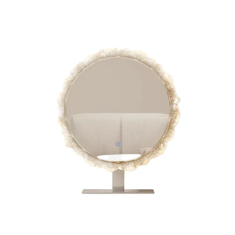 LED makeup mirror acrylic touch vanity mirror with lamp three-color light rotating special-shaped mirror dresser desktop