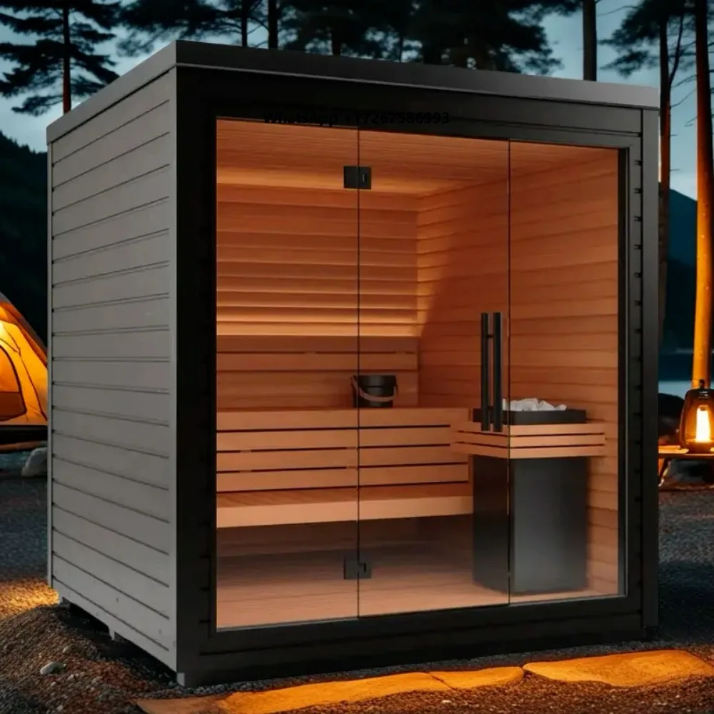 Premium Quality Waterproof Glass Door Outdoor Sauna Room with 6000W Heater