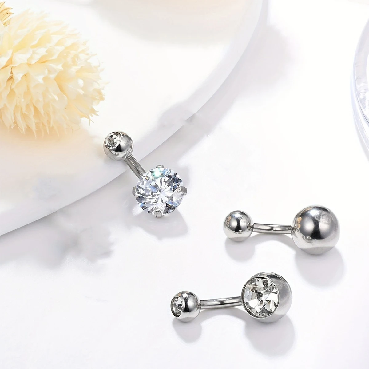 3pcs Short Belly Button Rings, 6mm Bar Length Stainless Steel 14G Small Belly Rings, Navel Piercing Jewelry