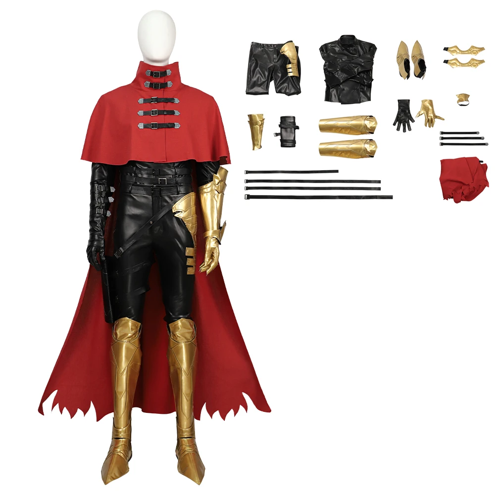 

High Quality Game FF VII Vincent Valentine's Day Cosplay Clothing Men's Red Cloak Top Pants Accessories Halloween