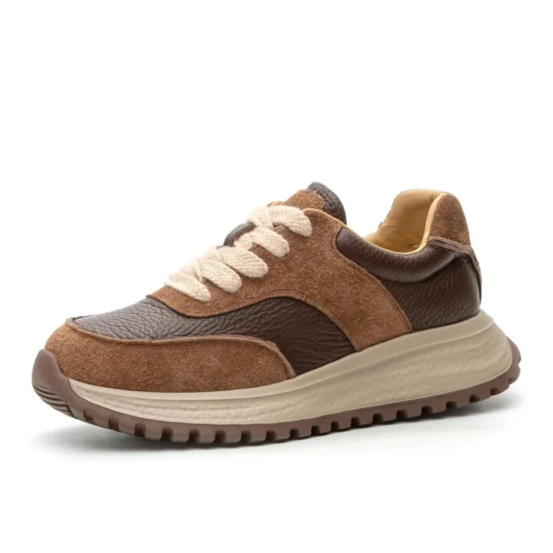 

Модная осенняя женская обувь из натуральной кожи 4 см, легкие повседневные кроссовки на шнуровке, женские разноцветные туфли в стиле ретро, женская обувь