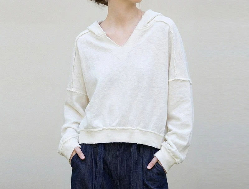 

Design Cotton and Linen Long-sleeved Top Hooded Loose Linen Sweater Spring and Autumn Sports Hoodie Linen Casual T-shirt