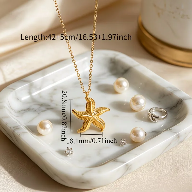 1 Pc Wavy Starfish Stainless Steel Pendant Necklace, Nautical Sea Jewelry for Daily Outfits, Beach Travel, Parties and Holiday