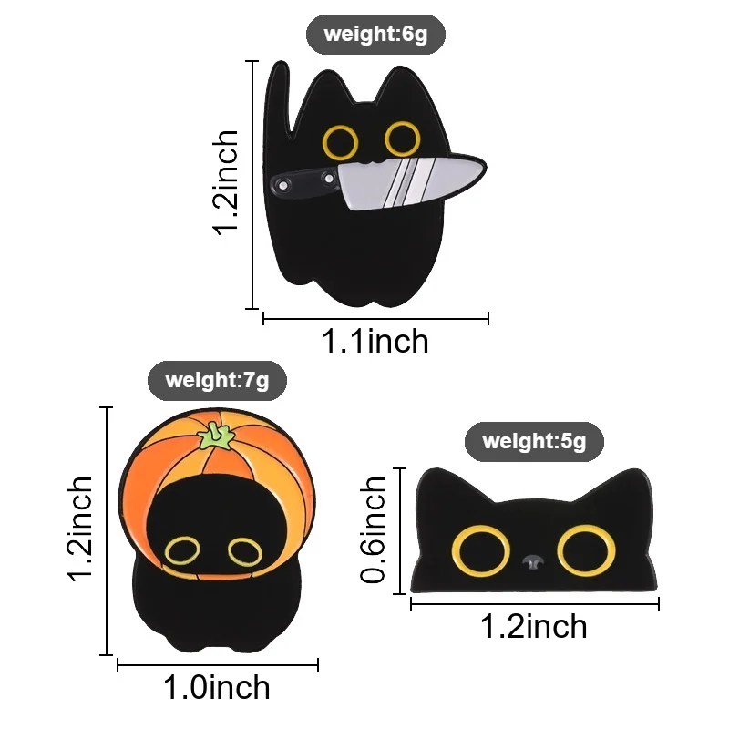 Black Cats Badges Cute Cartoon Knife Kitten Enamel Pin Spooky Halloween Pumpkin Hat Brooch Animal Accessories Decor Gift