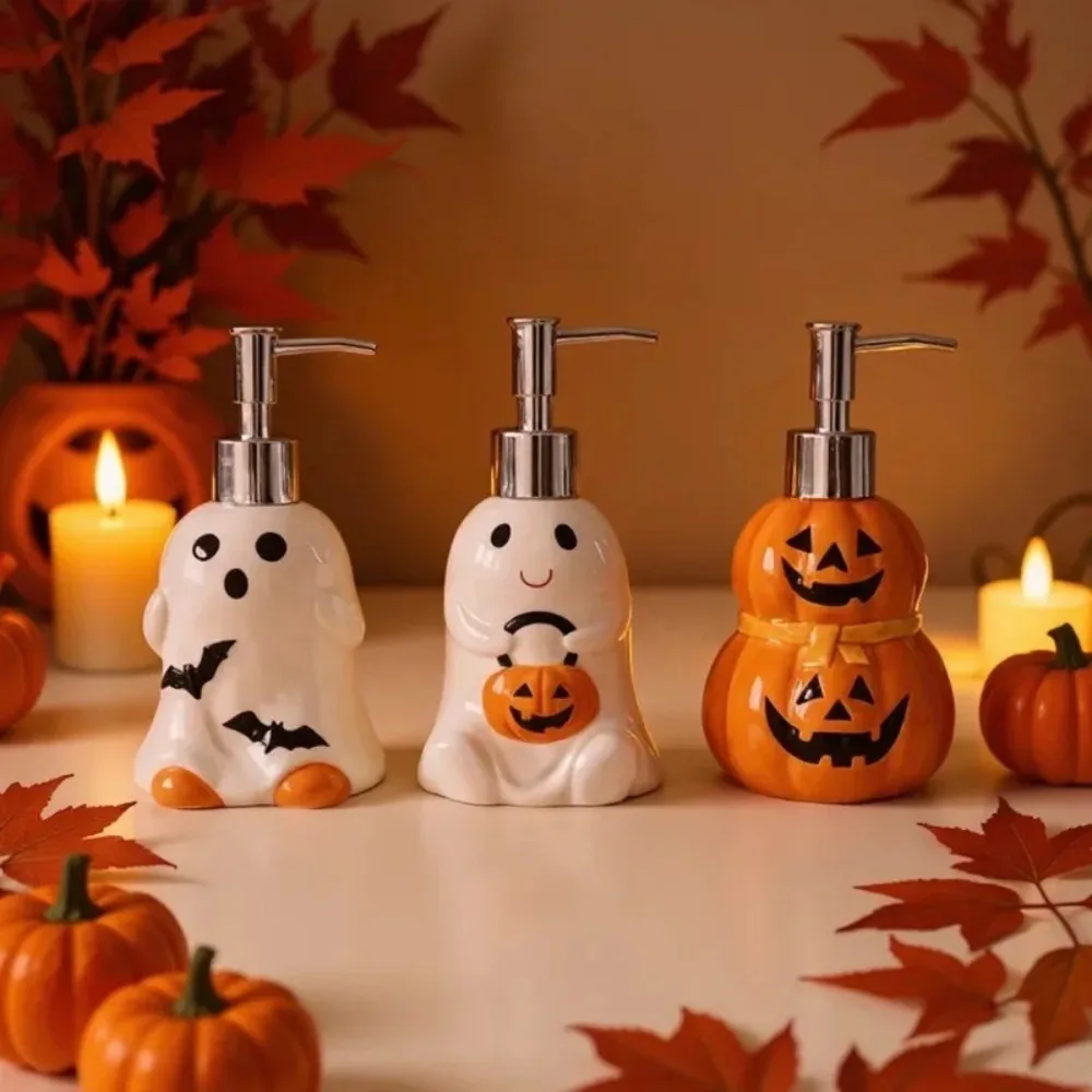 280ML Halloween Ghost Pumpkin Shaped Ceramic Lotion Bottle Bathroom Soap Dispenser Home Hand Soap Body Wash Refillable Bottle