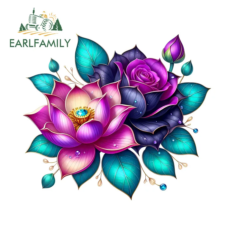 EARLFAMILY Colorful Lotus Rose Car Stickers Personality Surfboard Windows Vinyl Waterproof Decal Scratch-Proof Car Styling