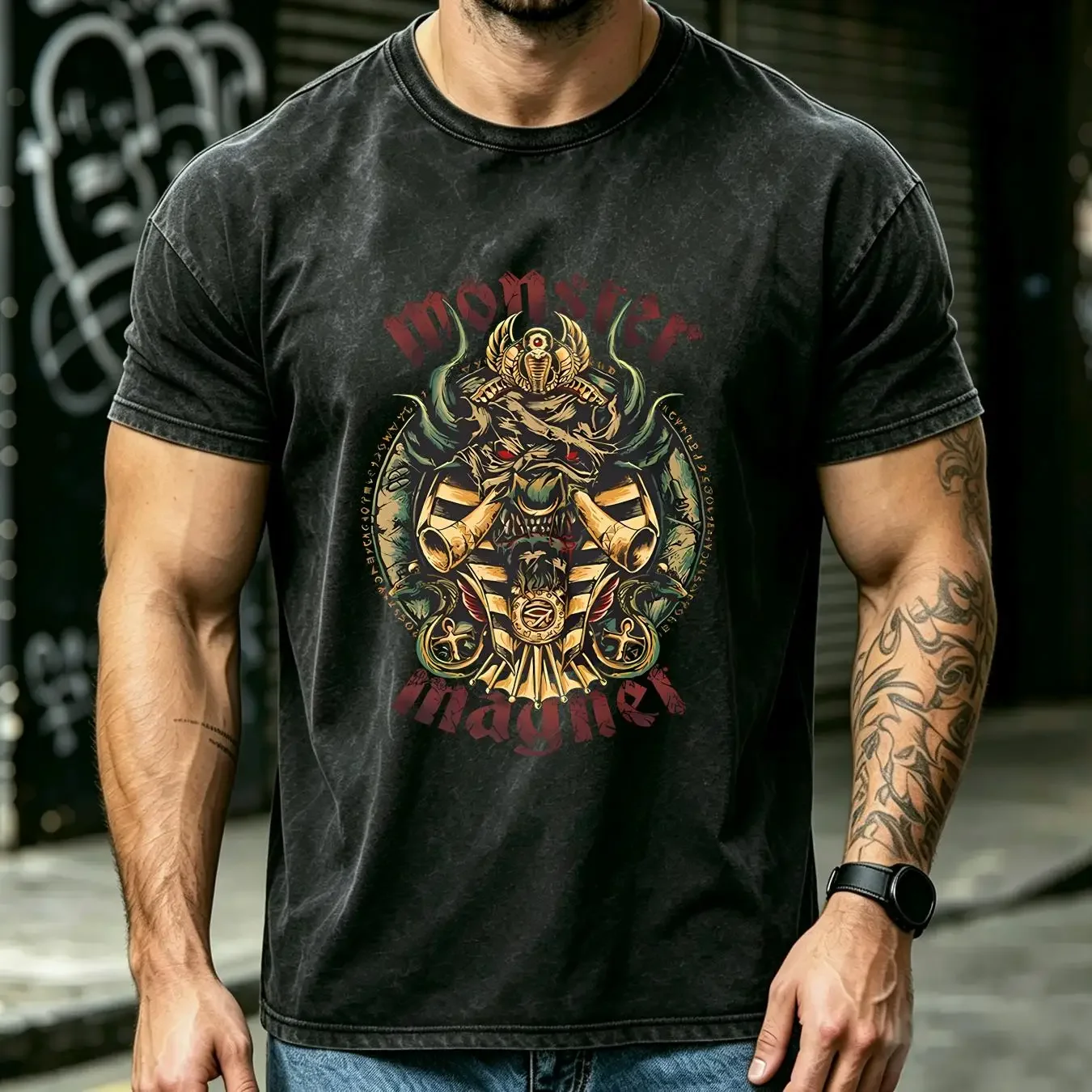 washed T Shirt Monster Magnet American Rock Band Jungle Pharaoh S 2XL vintage Washed homme Stretched Slightly Versatile