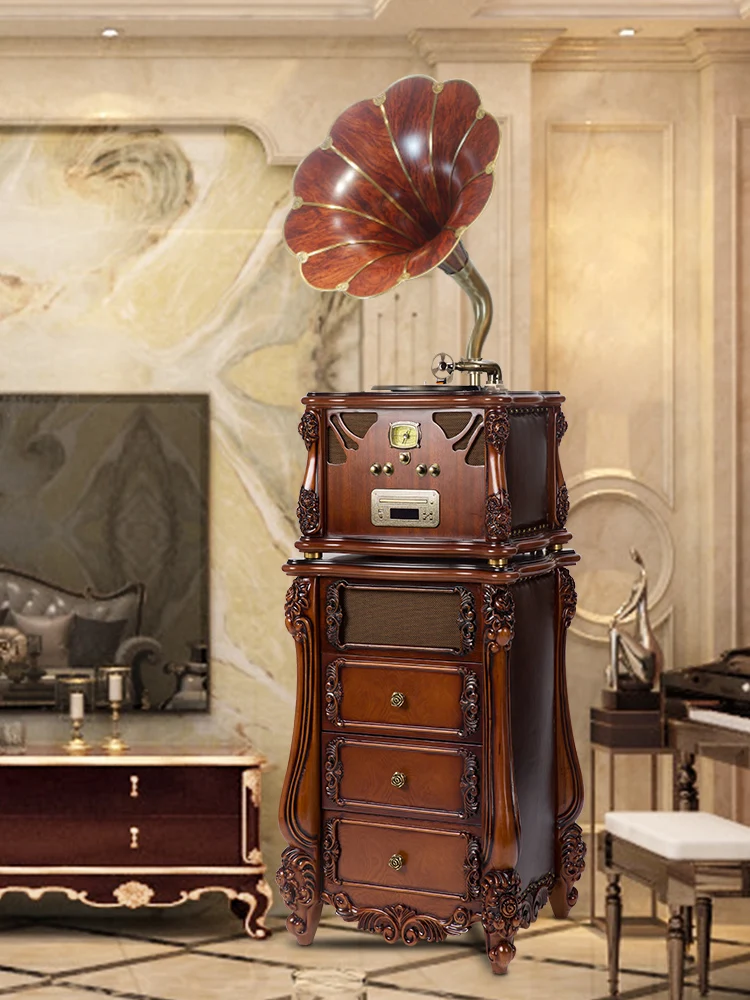 Gramophone retro living room European solid wood old vinyl record player home villa high-end