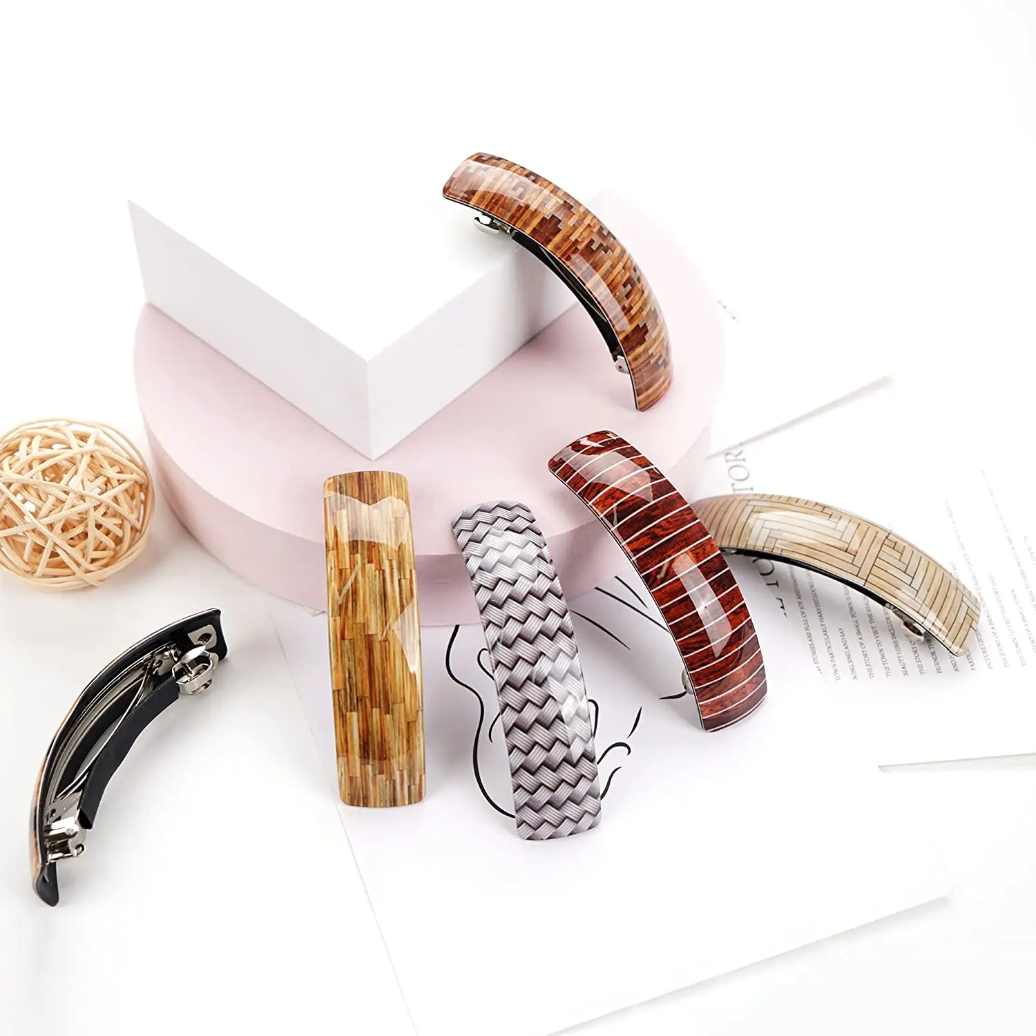 12pcs Retro Acrylic Hair Barrettes Automatic Large Hair Clip Elegant French Design Barrettes for Women Ladies