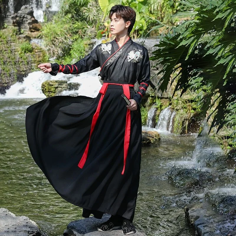 Ancient Chinese Dress Hanfu Men Traditional Embroidery Dresses China Style Martial Arts Cosplay Costume Kimono Student Uniform