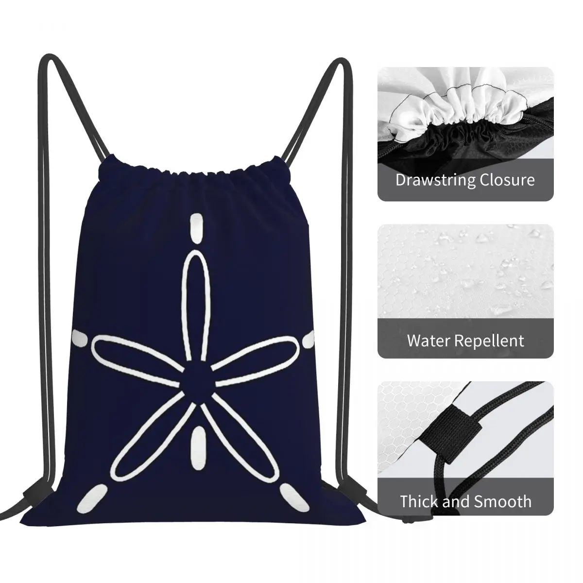 Navy Blue Sand Dollar Backpacks Multi-function Portable Drawstring Bags Sundries Bag Book Bags For Travel School
