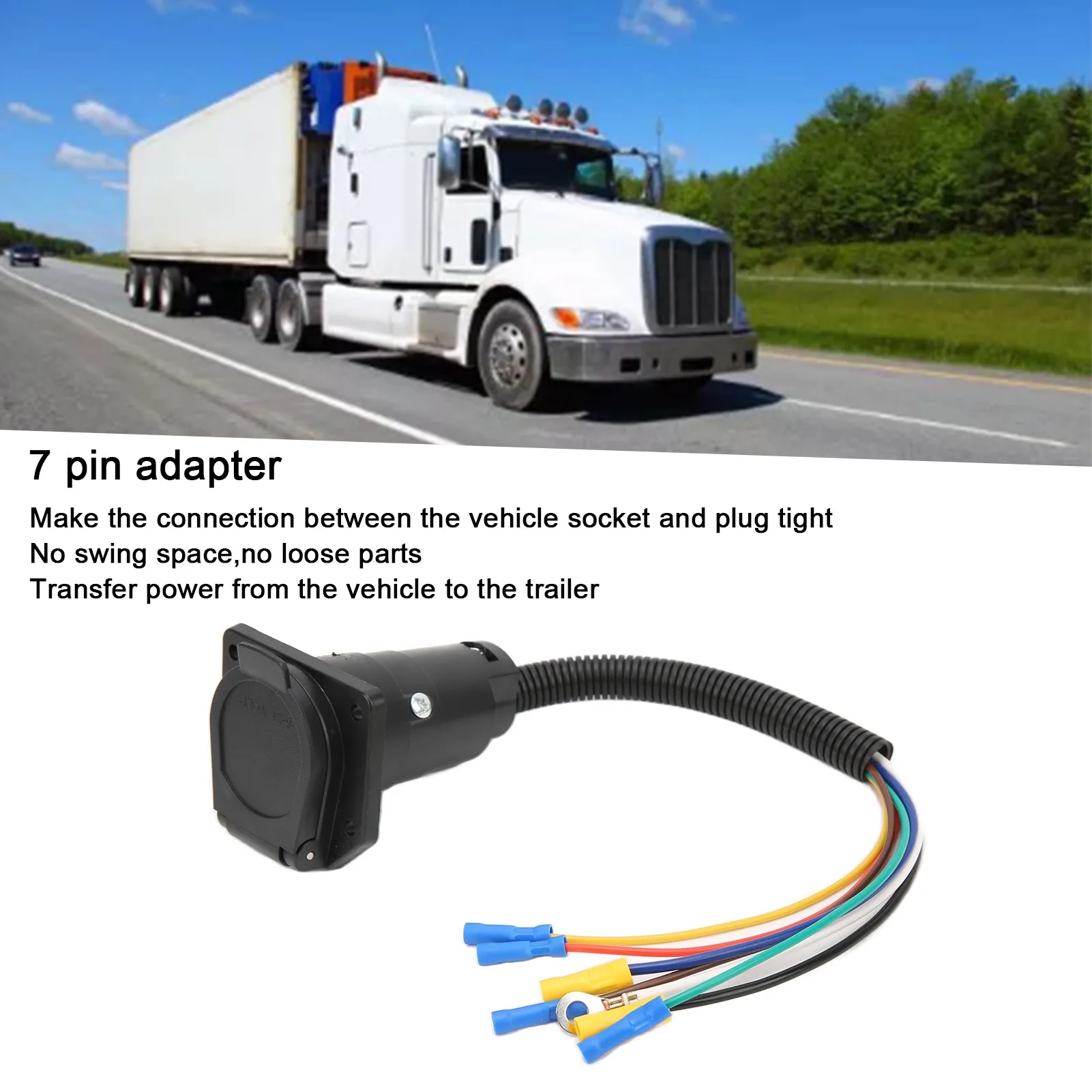 Trailer Wiring Adapter 7 Way Blade Connector Cable Plug with Bracket for RV Camper