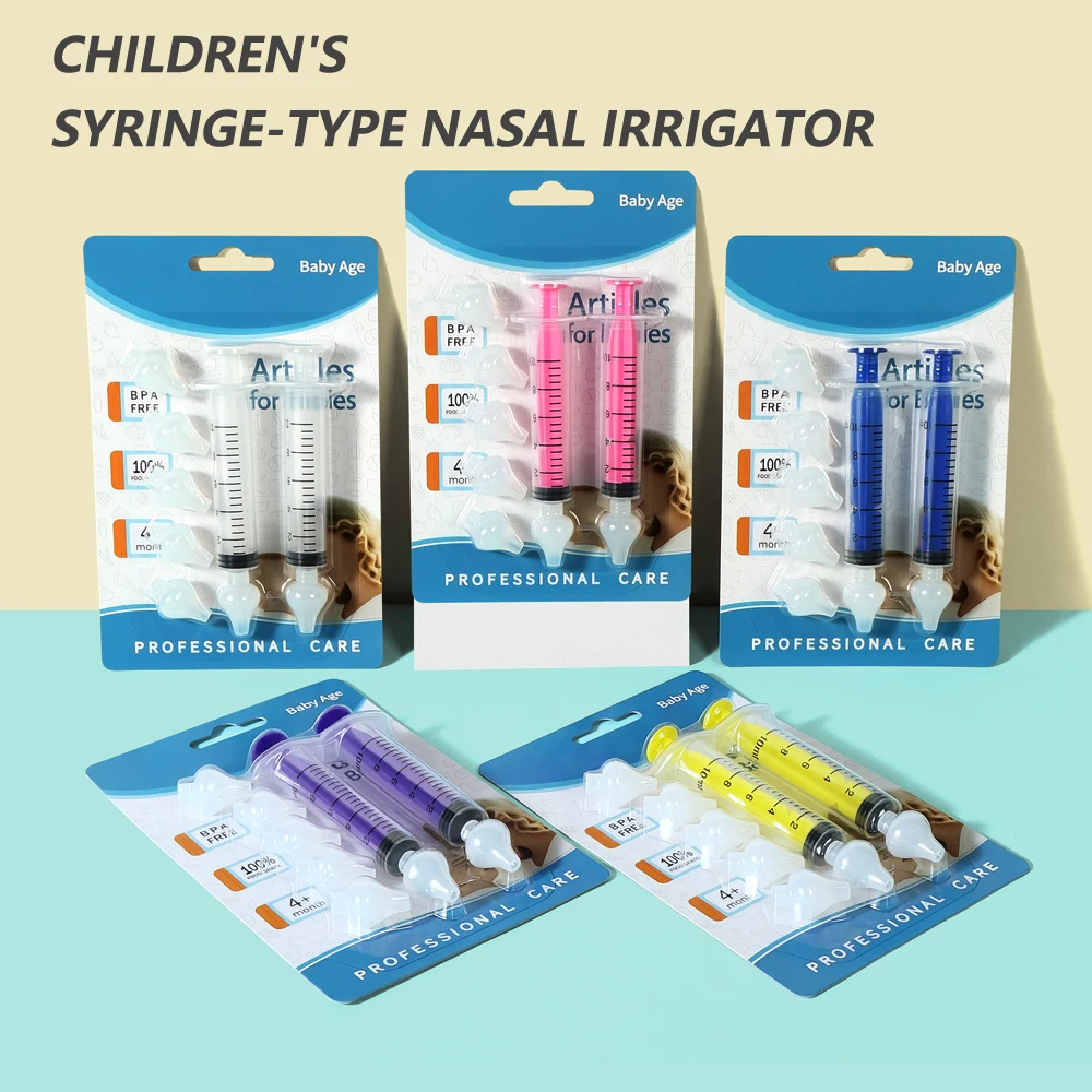 10ML Baby Nasal Syringe Set with 5 Silicone Heads Baby Nasal Aspirator Qucik Syringe Nose Cleaner Rinsing Tools for Infant Kids