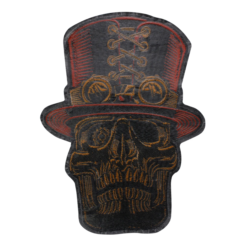 Top Hat Skull  Punk Embroidered Patches lron on Sew On  Jean Bags Motorcycle Biker jacket Decorative Fabric Patch