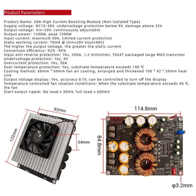 Módulo de potencia de refuerzo de alta corriente, 1200W, 50A, amplificador de audio de doble inductancia, fuente de alimentación dedicada PW1200
