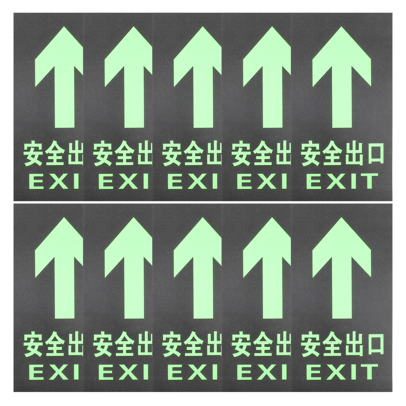

10pcs Luminous Exit Sign Stickers Glow In Dark Reflective Emergency Directional Signs For Mall Office Self-Adhesive Pvc Security