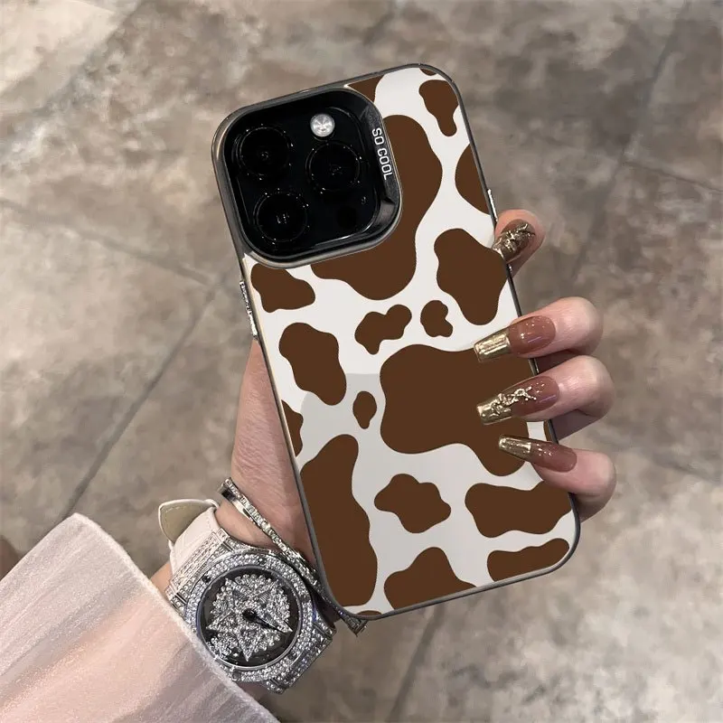 شاشة كاملة بنمط البقرة البنية لتصميم TPU iPhone17 16 15 14 13 12 11 PROMAX Plus جراب هاتف