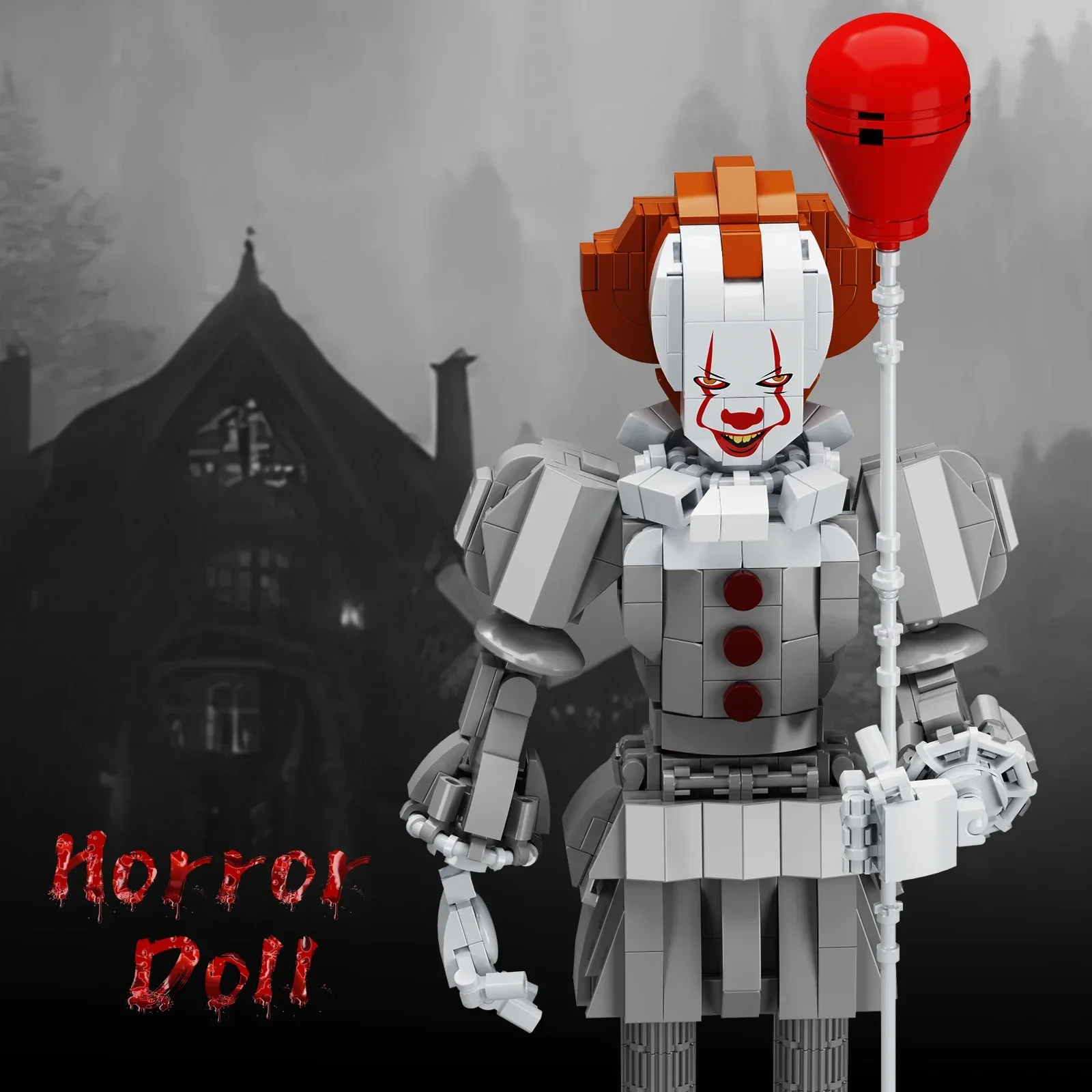 Moc Stephen King's It Figura de filme Pennywises Conjunto de blocos de construção Boneca Terror Presentes de Halloween para crianças (525 peças)