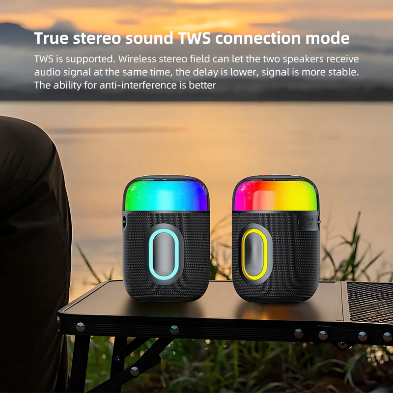 Mini Portable Camping Bluetooth Speaker RGB Outdoor Waterproof High Power TWS Stereo Wireless Subwoofer for Camping Hiking Trip
