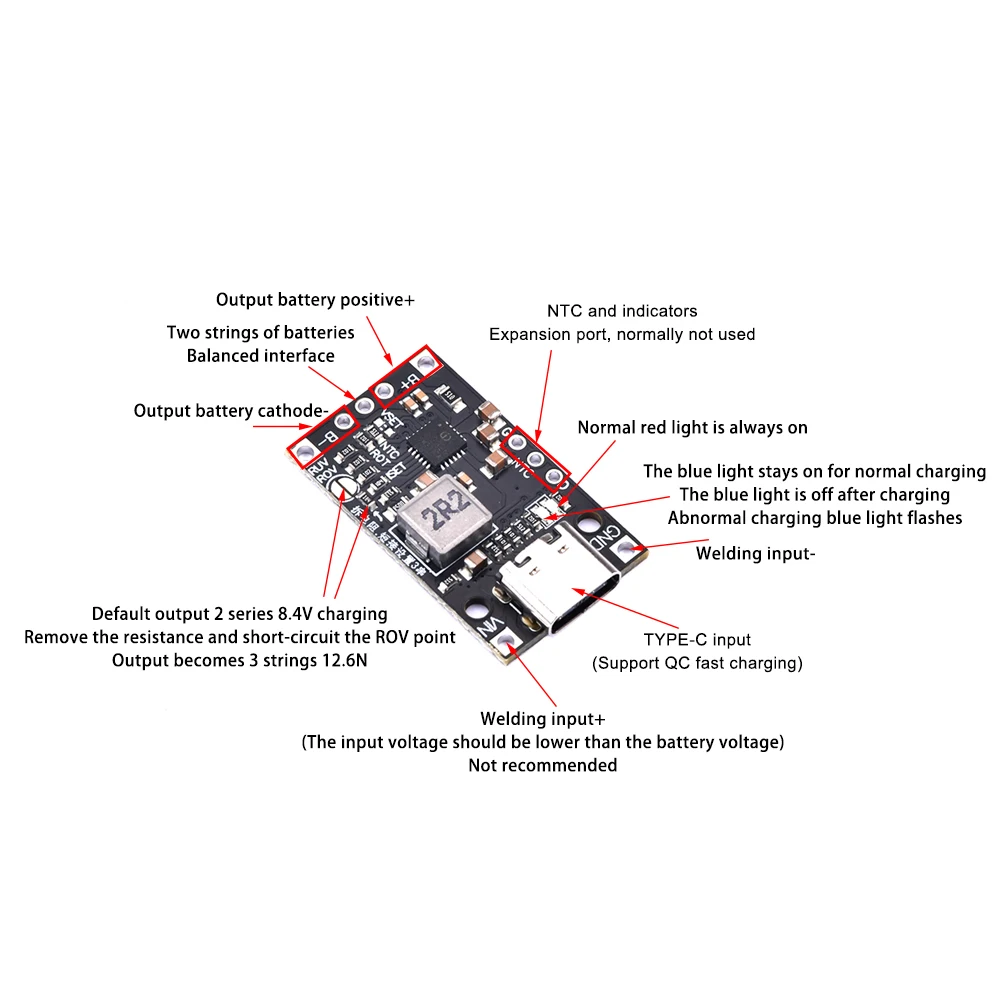 High Power Lithium Battery Pack Charging Board 2S 3S BMS Boost Fast Charge Board QC 3.7V Polymer UAV Charging Module